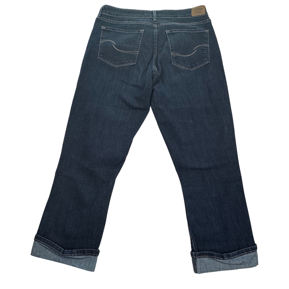 Signature Levi Strauss Mid Rise Capri Women 8 Dark Wash Cuffed Stretch Denim - Picture 2 of 8